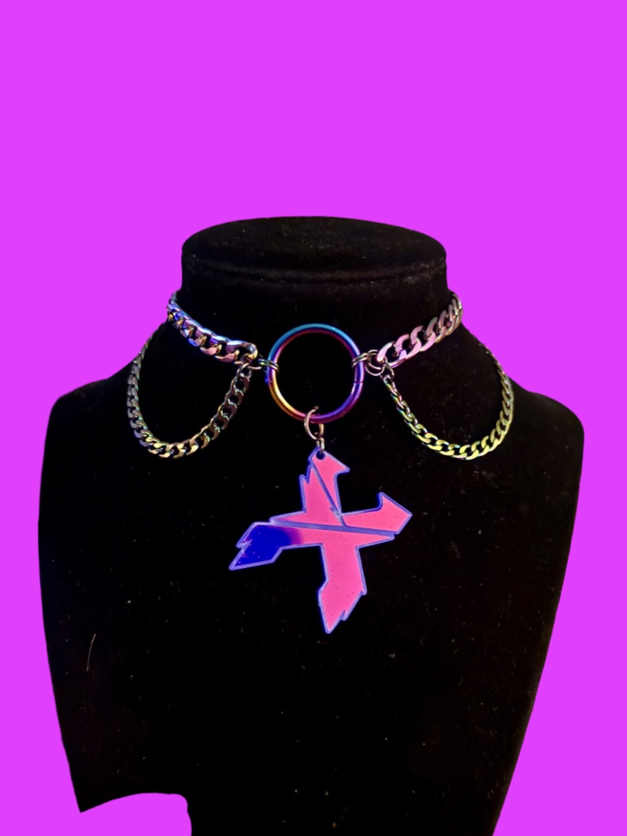 Customizable violet holographic stainless steel choker