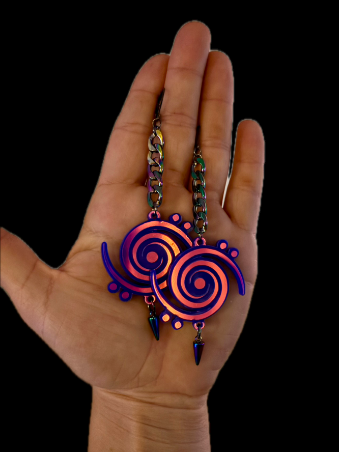 customizable stainless steel violet holographic studded chain link earrings