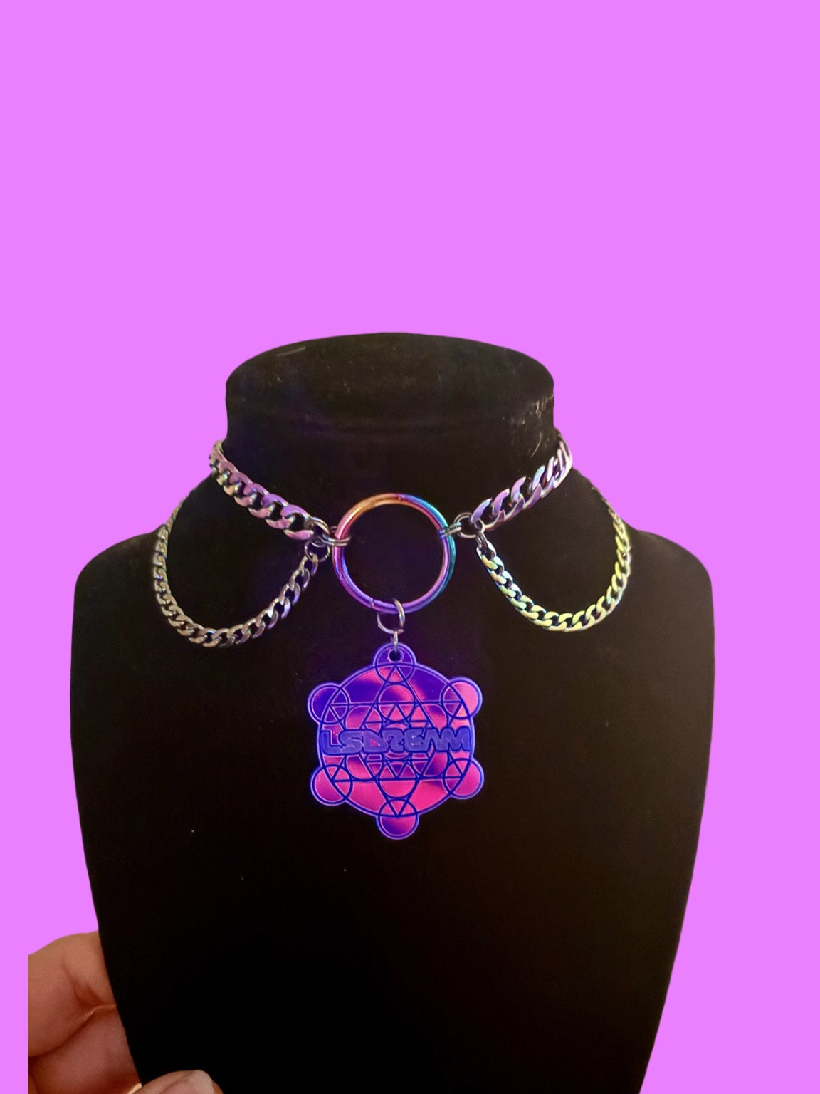 Customizable violet holographic stainless steel choker