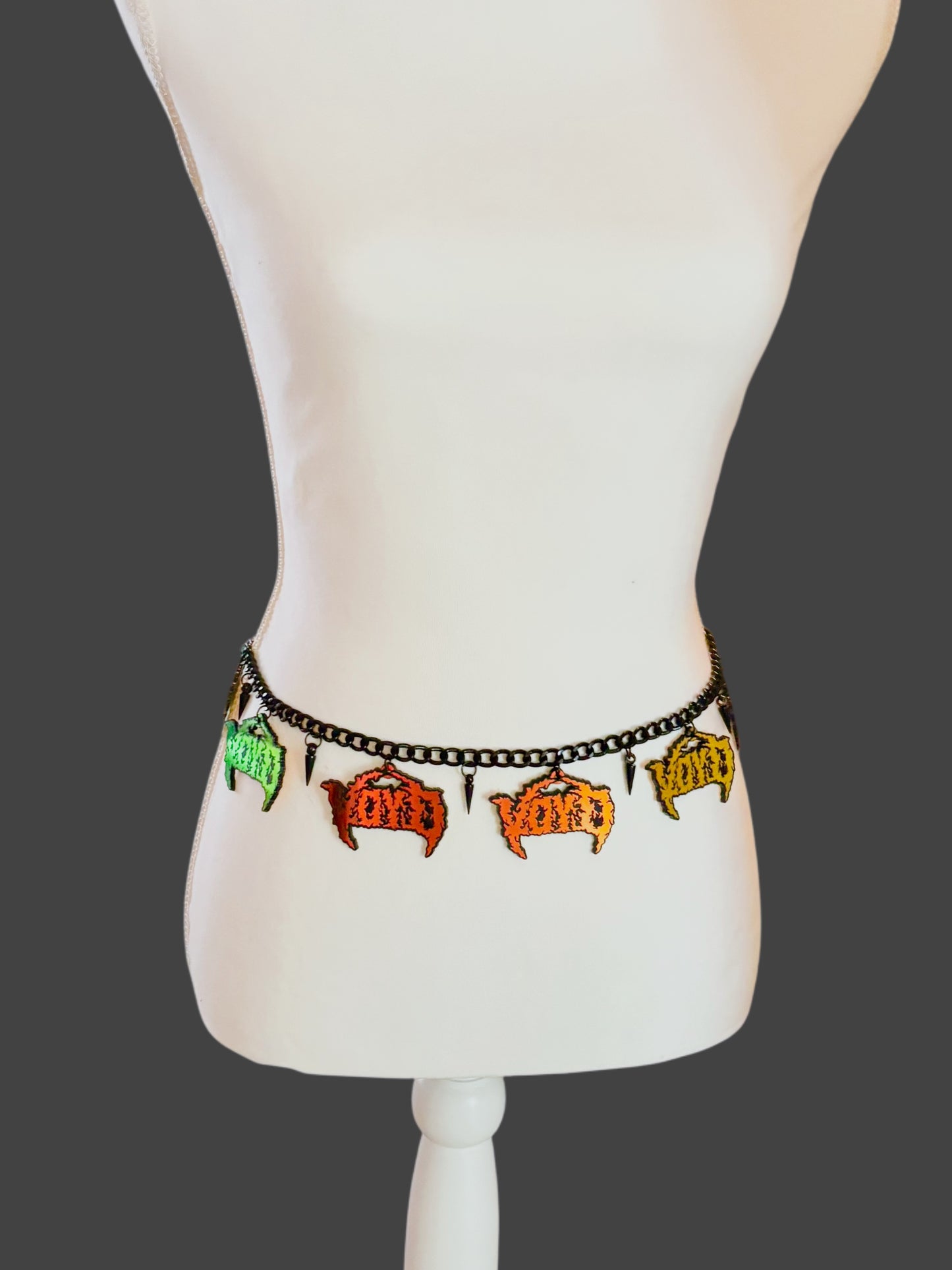 svdden death VOYD inspired studded holographic chain belt
