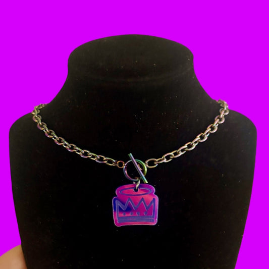 Custom Tiff & Co style Violet holographic stainless steel necklace