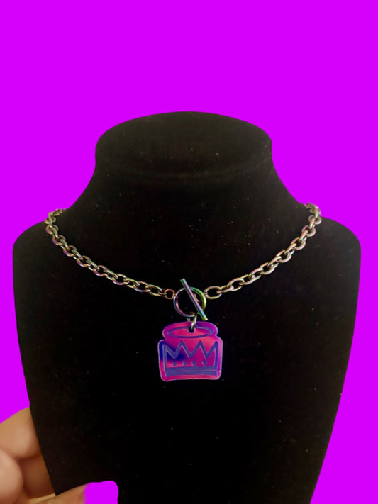 Custom Tiff & Co style Violet holographic stainless steel necklace