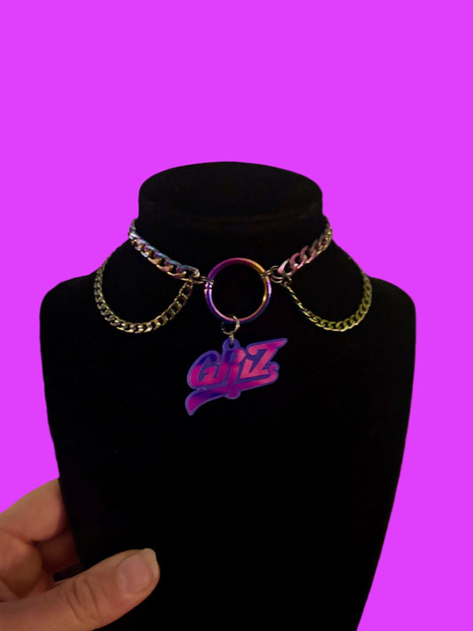 Customizable violet holographic stainless steel choker