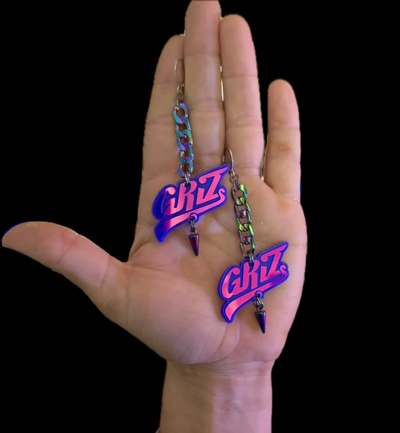 customizable stainless steel violet holographic studded chain link earrings