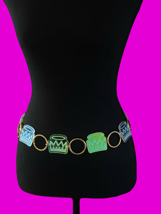 Customizable iridescent acrylic metal ring belt