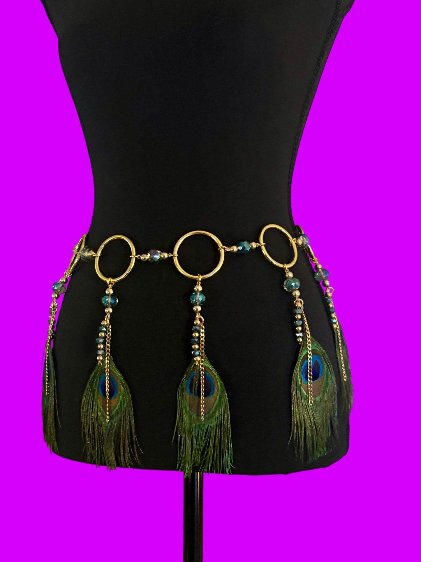 Beaded feather belt- peacock or brown