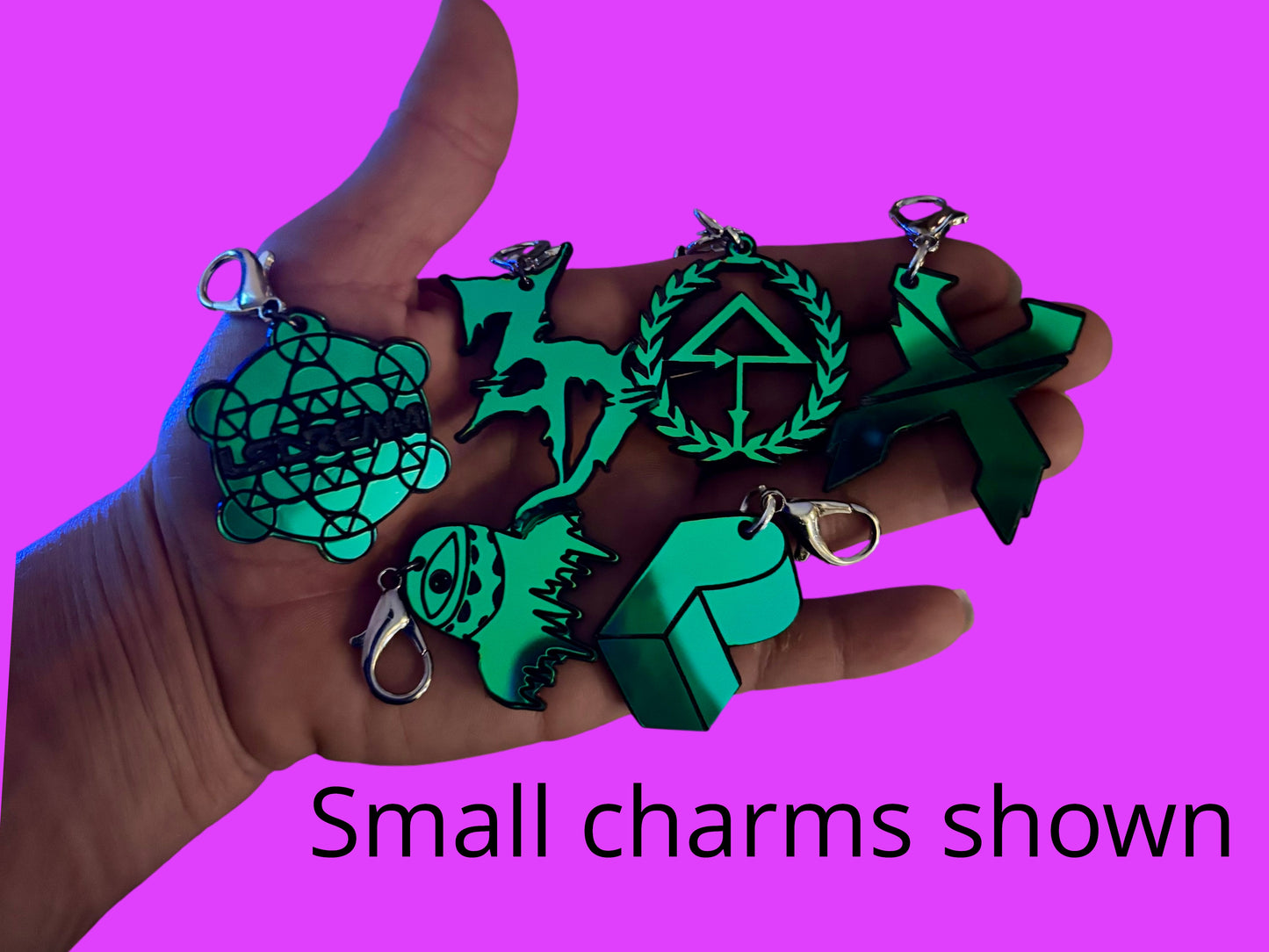 Customizable teal/pine/blue holographic acrylic edm hat or clip on charms