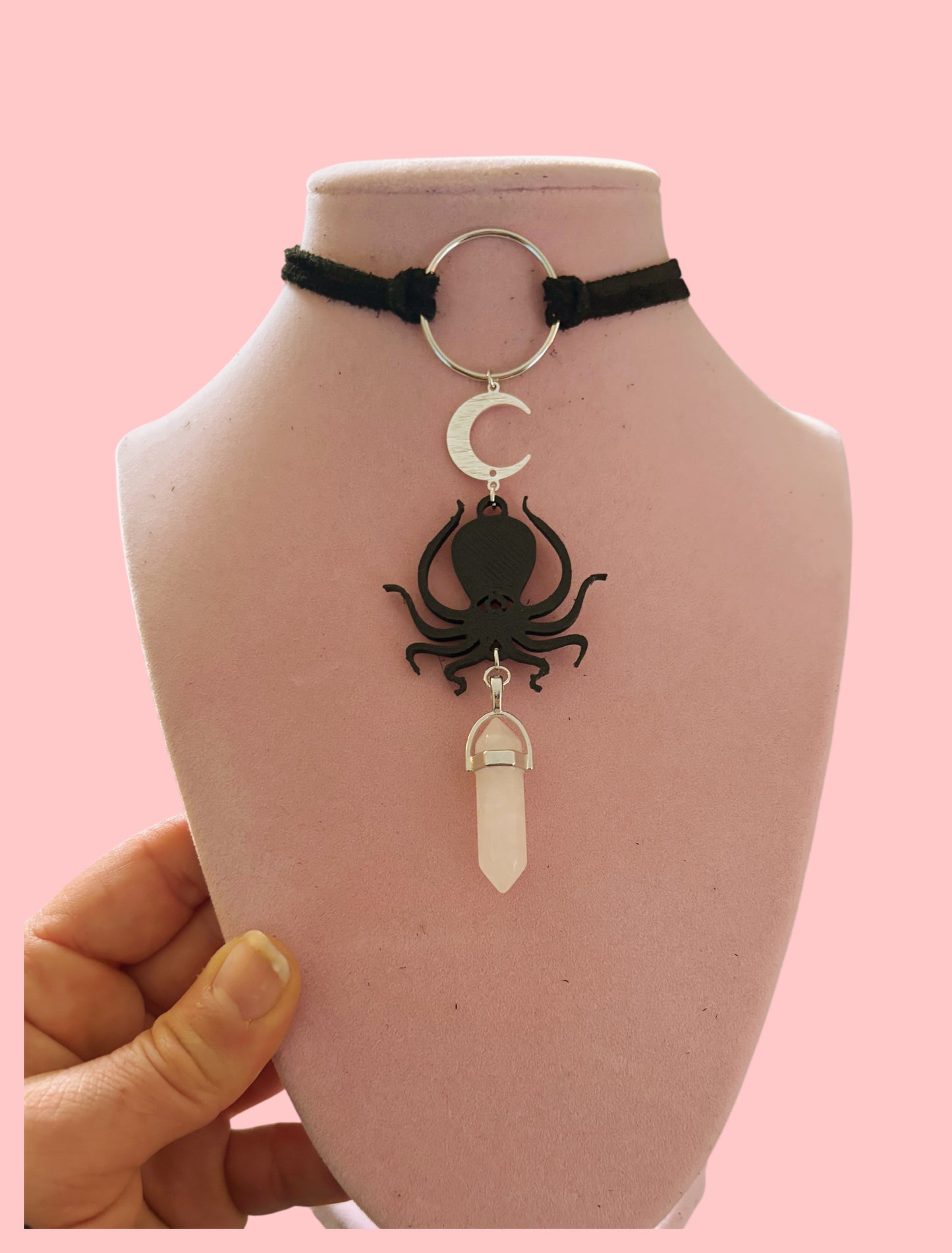 Customizable moon crystal artist tie back chokers
