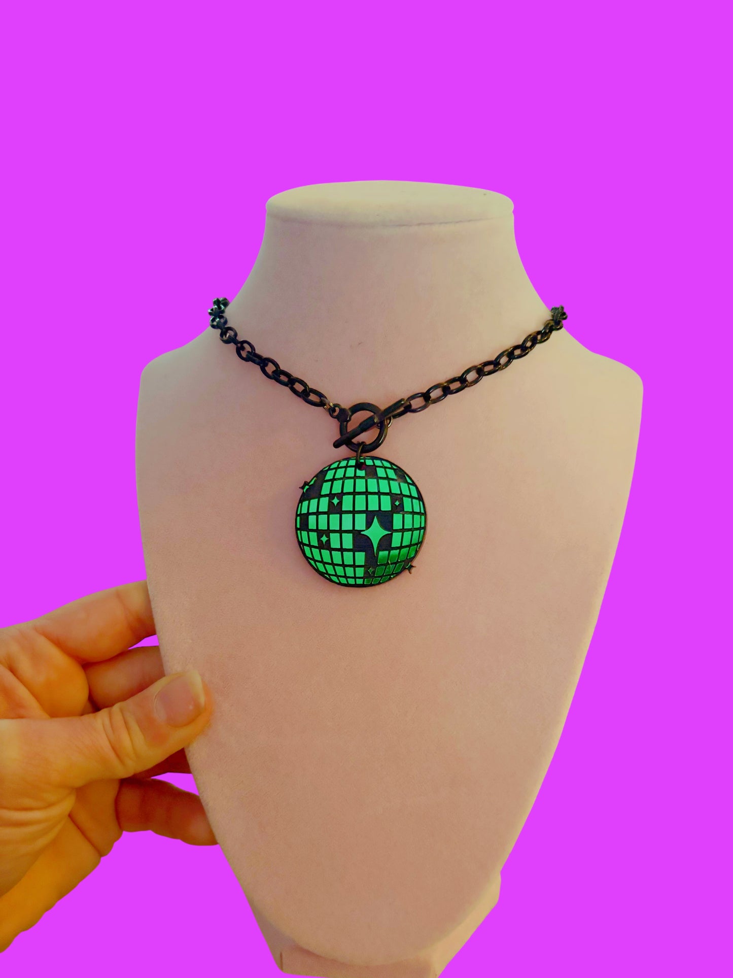Customizable Tiff & Co style black & teal holographic necklace