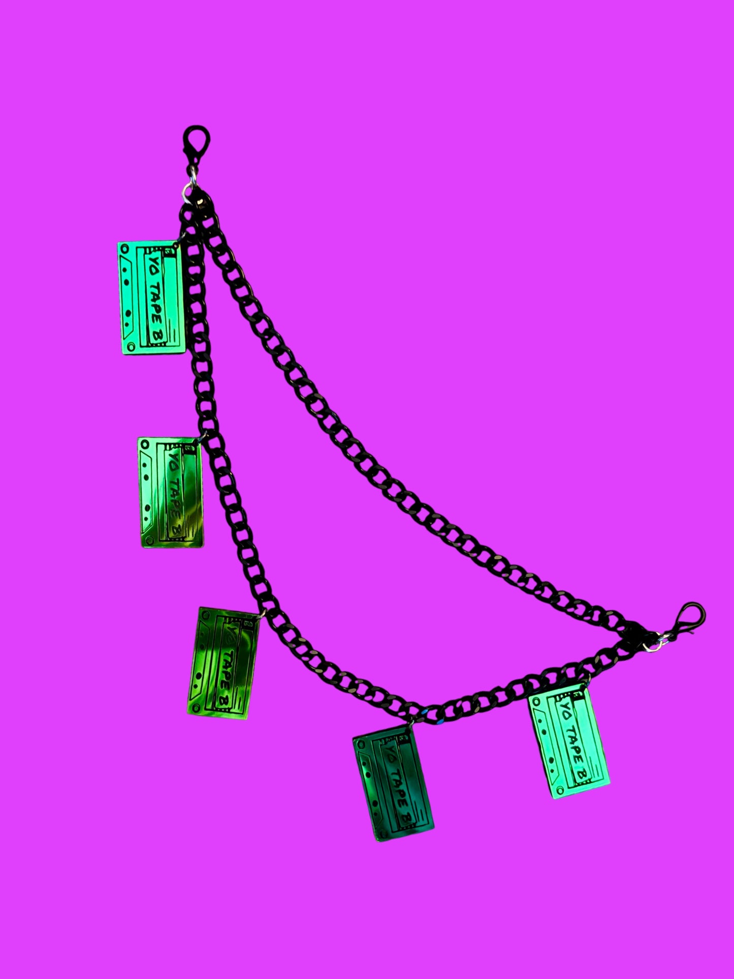 Customizable black chain belt loop chain-midnight holographic, teal holographic, or black and white charms!