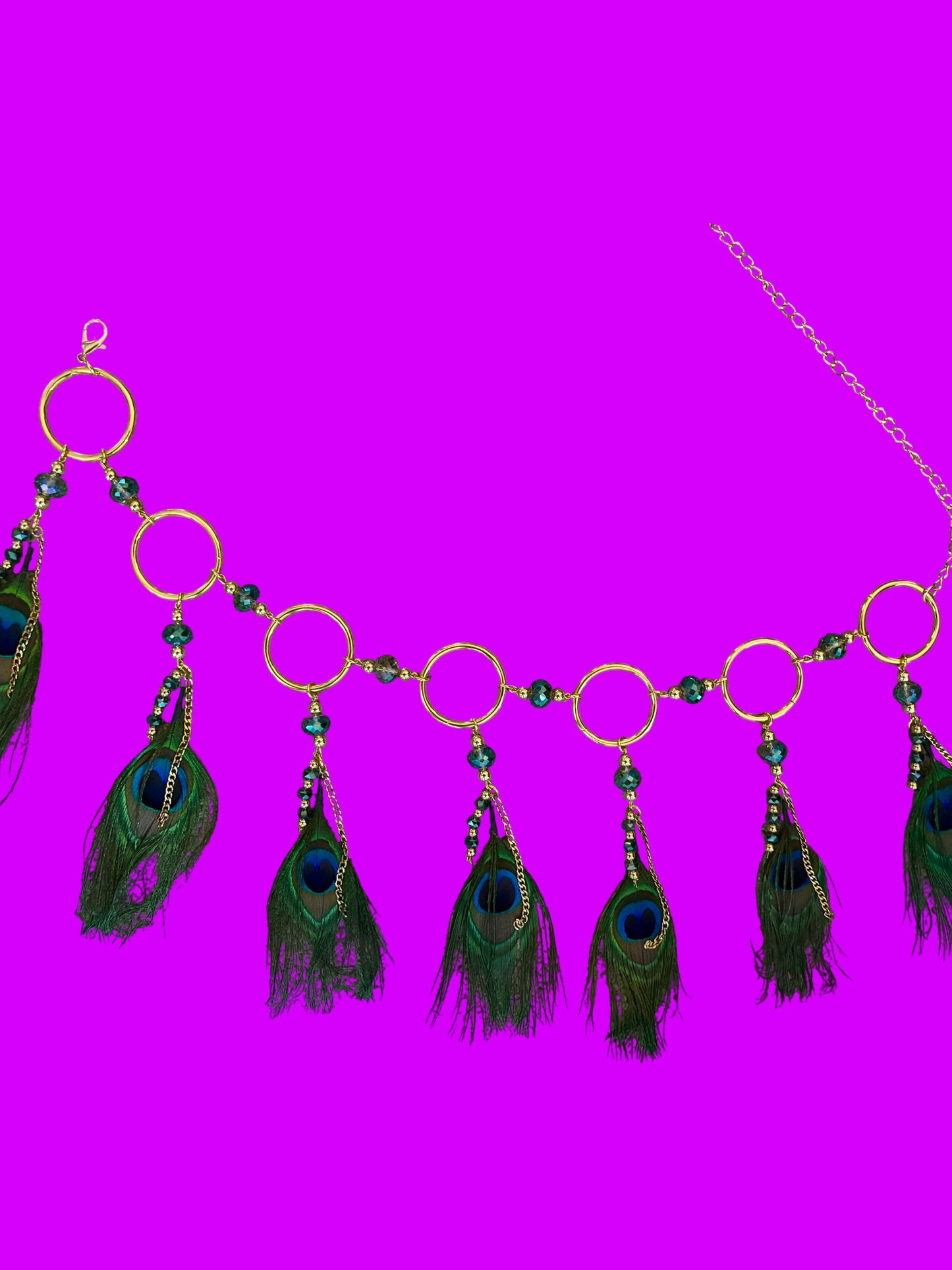 Beaded feather belt- peacock or brown