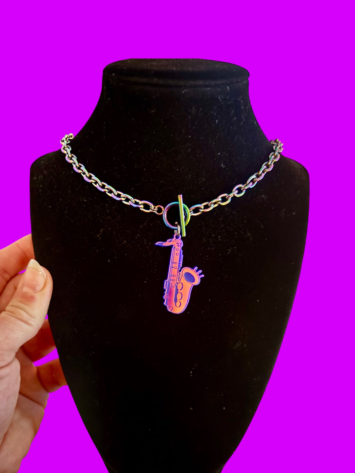 Custom Tiff & Co style Violet holographic stainless steel necklace