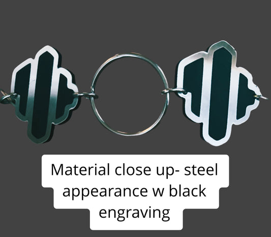 Custom steel and black acrylic ring belt