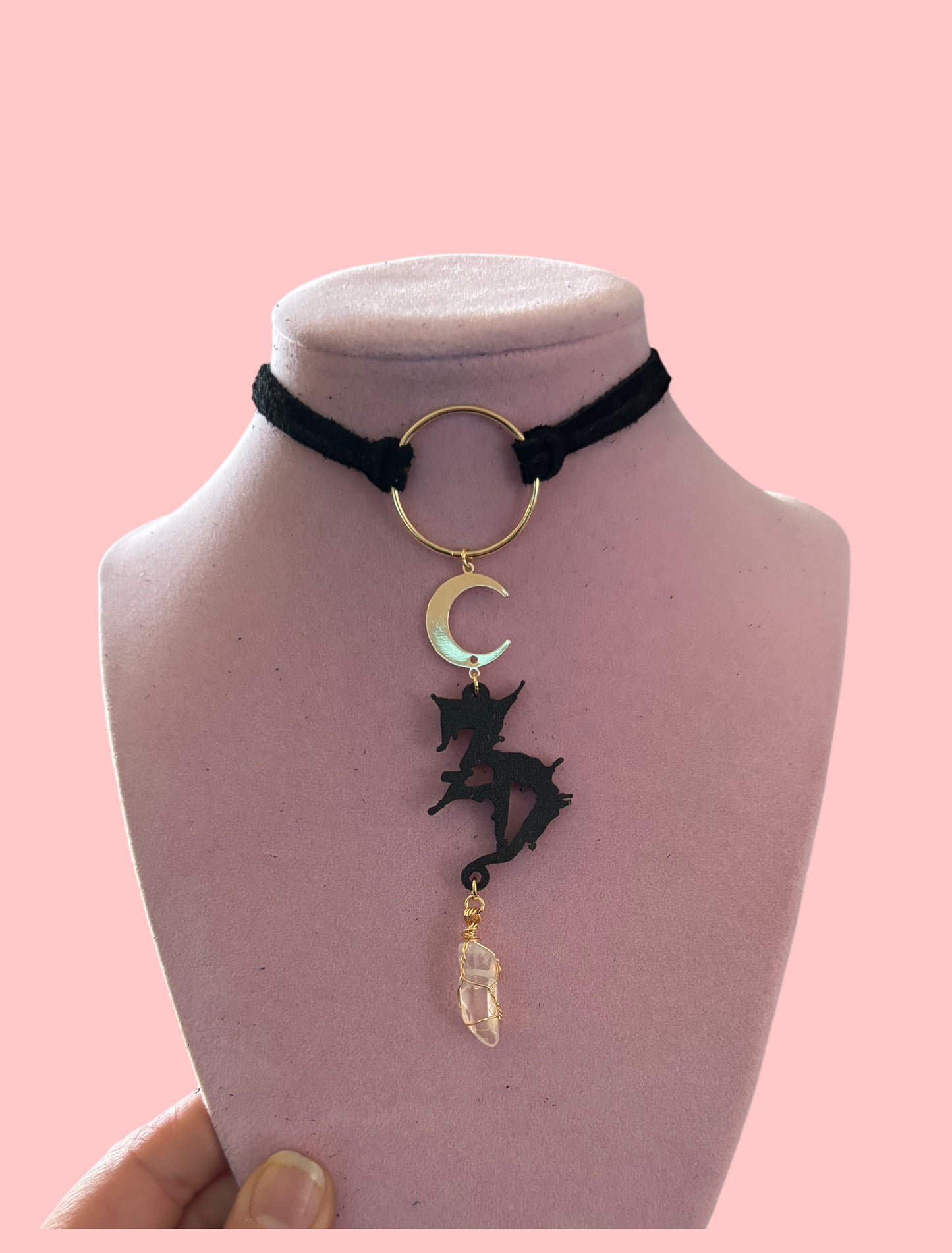 Customizable moon crystal artist tie back chokers