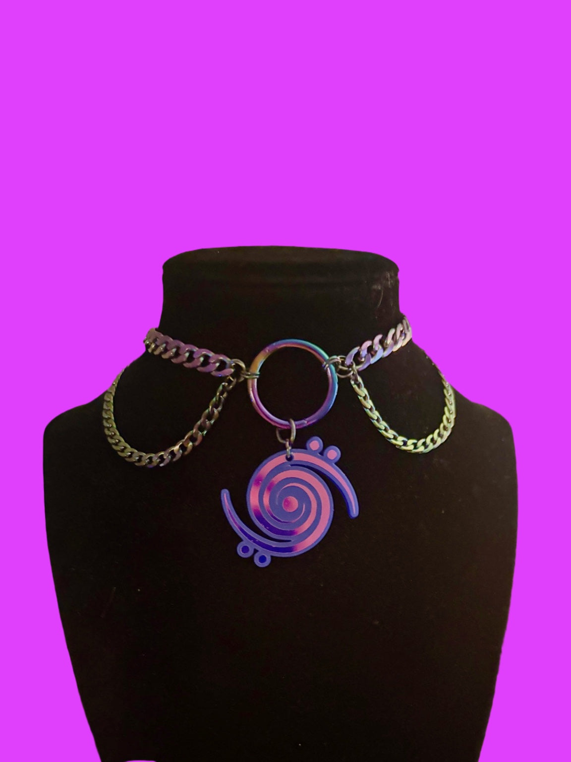 Customizable violet holographic stainless steel choker