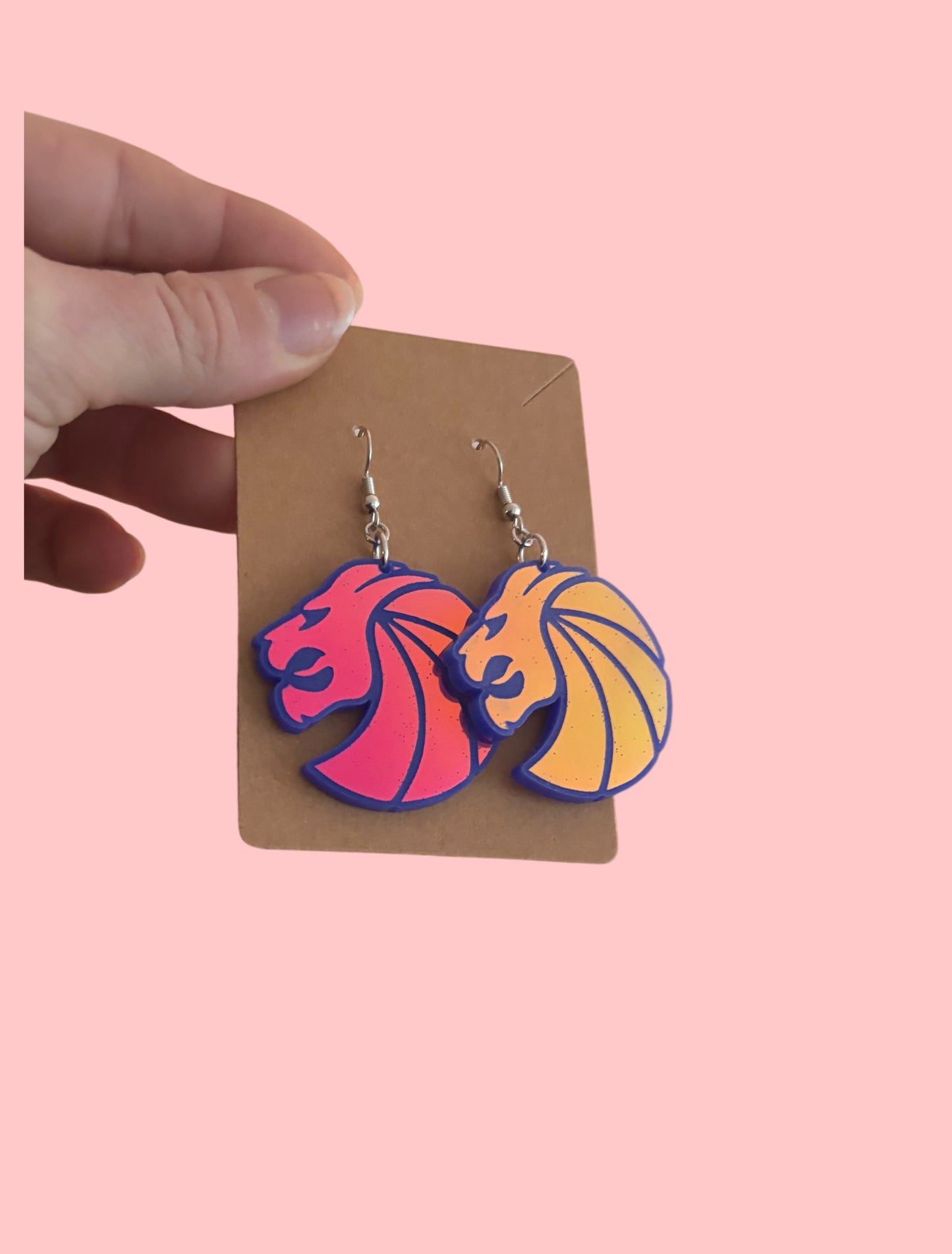 Custom violet holographic acrylic earrings