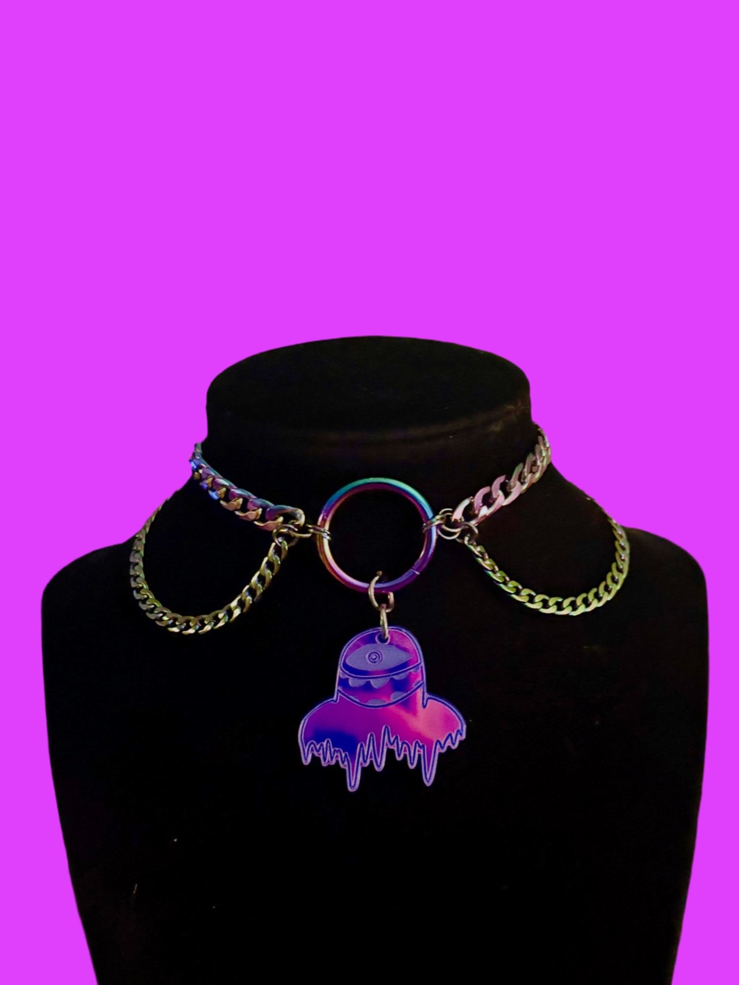 Customizable violet holographic stainless steel choker