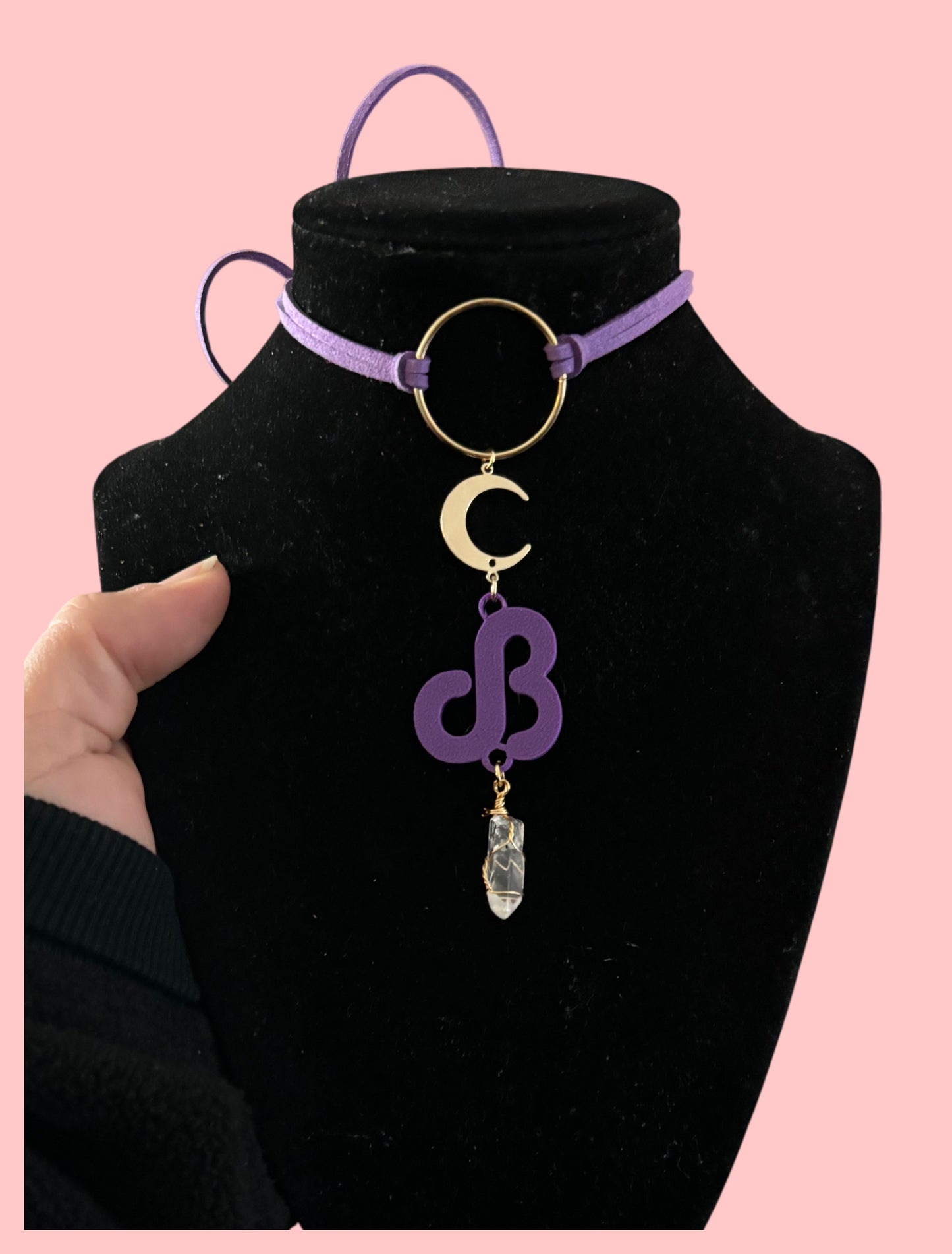 Customizable moon crystal artist tie back chokers