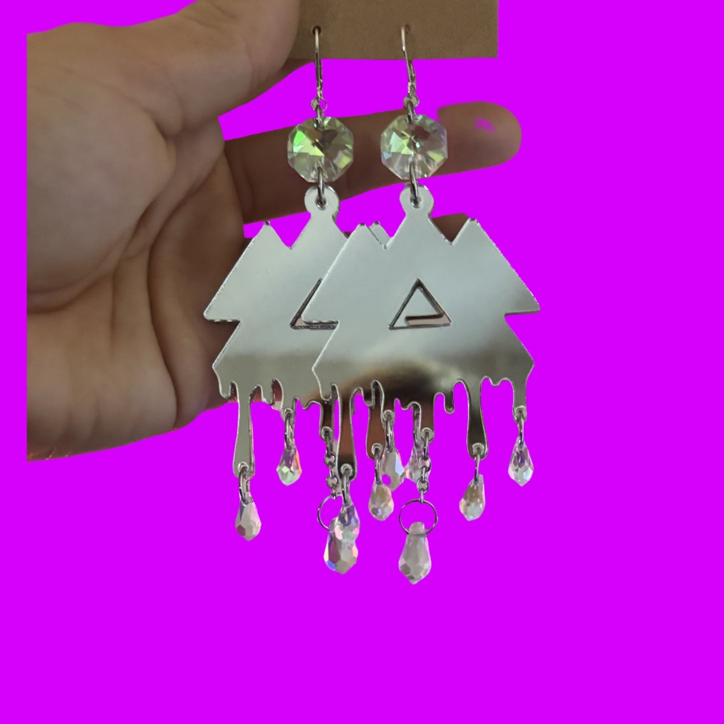 Iridescent gem drip statement earrings