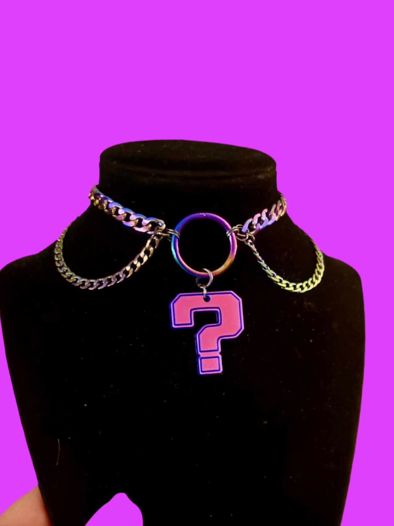 Customizable violet holographic stainless steel choker