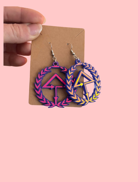 Custom violet holographic acrylic earrings