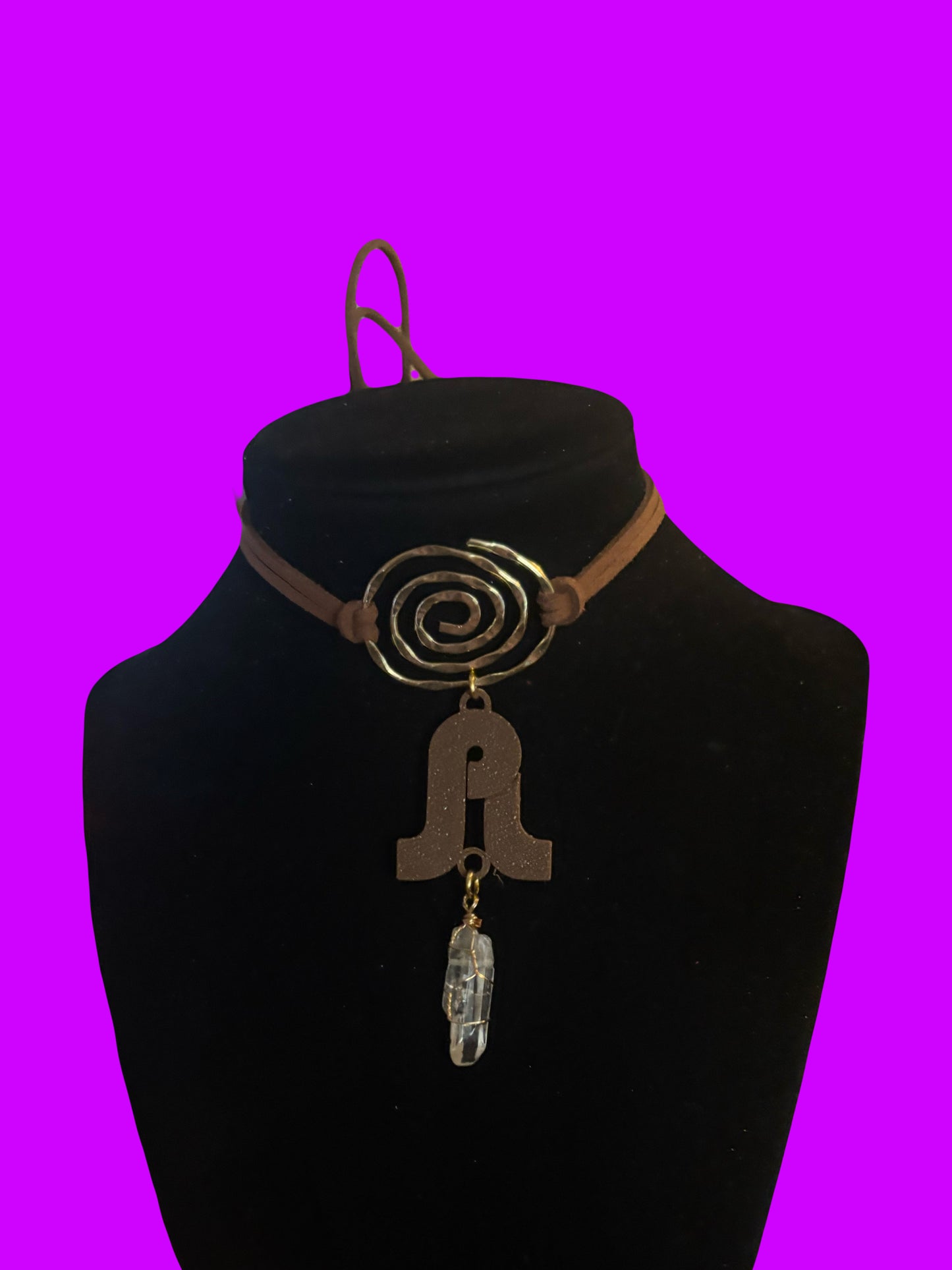 PL gold swirl crystal tie back choker