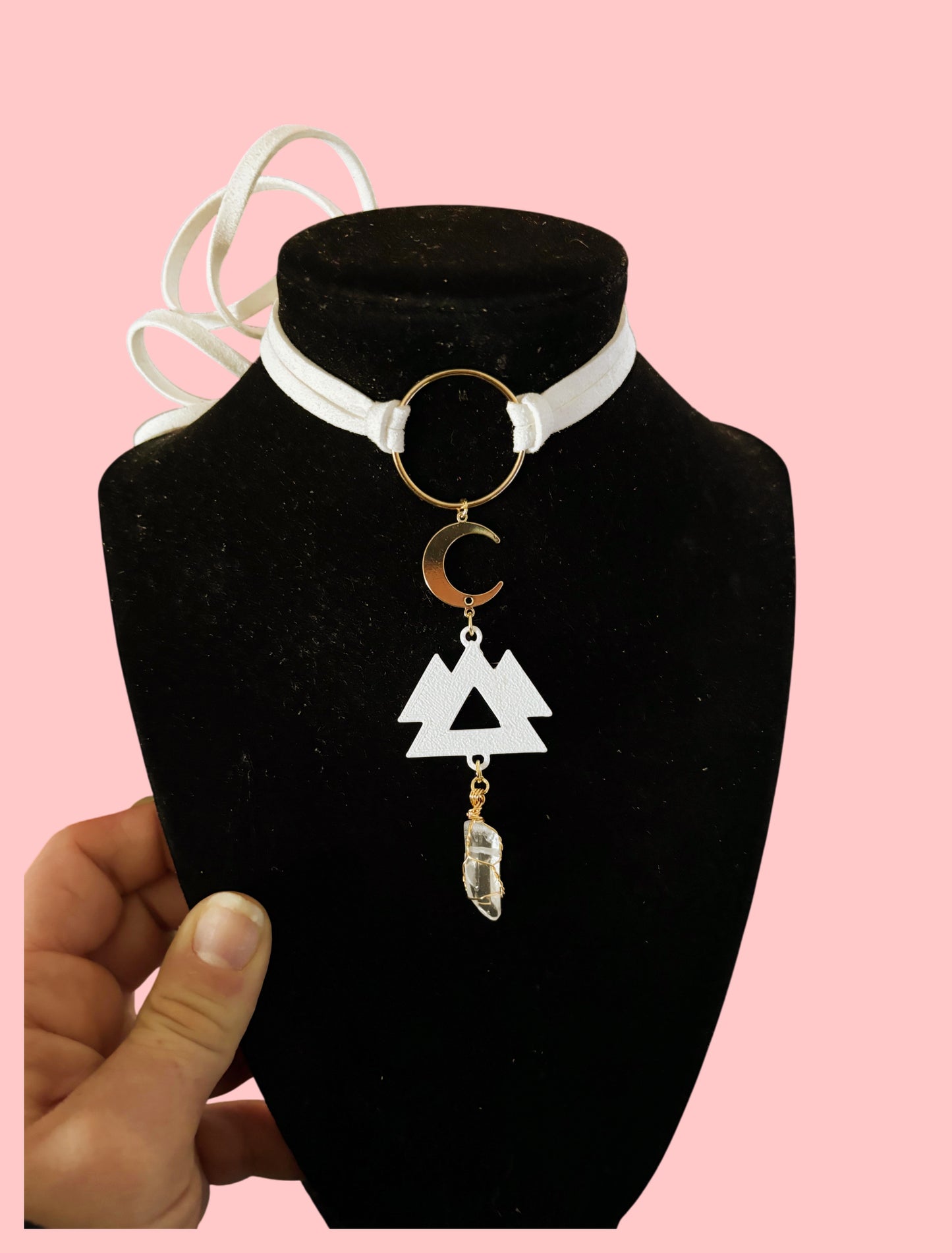 Customizable moon crystal artist tie back chokers