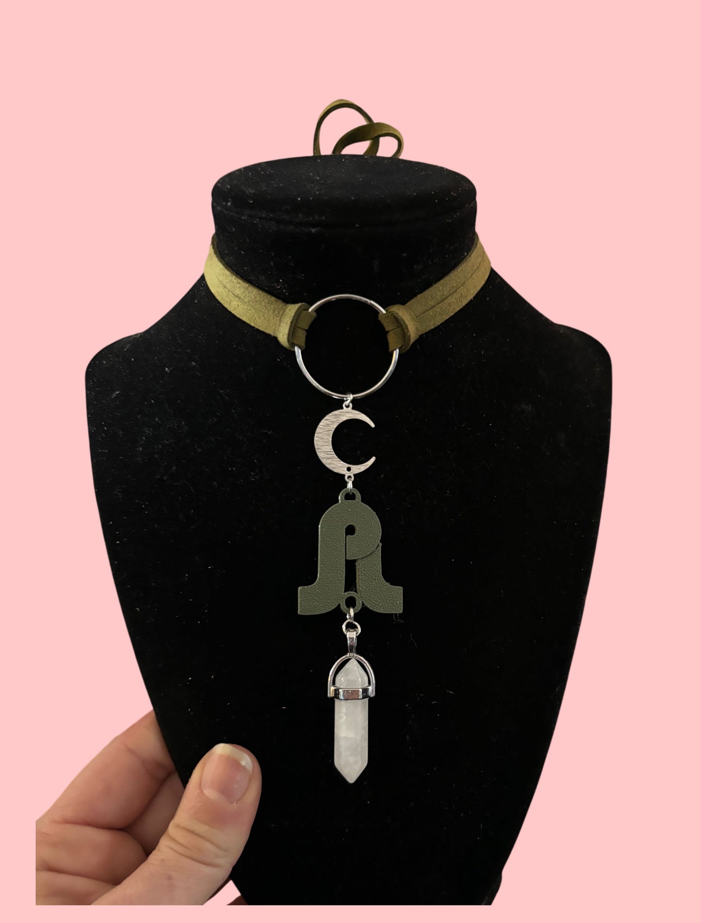 Customizable moon crystal artist tie back chokers