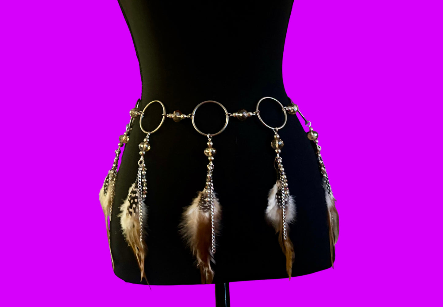 Beaded feather belt- peacock or brown