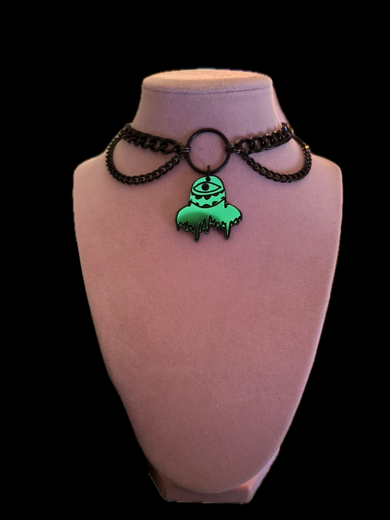 Customizable teal/pine/blue holographic black chain choker necklace