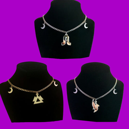 Custom stainless steel & acrylic moon necklaces