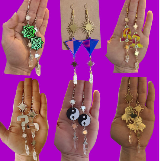 Custom 3d print/ Acrylic Charm Sparkle Crystal earrings