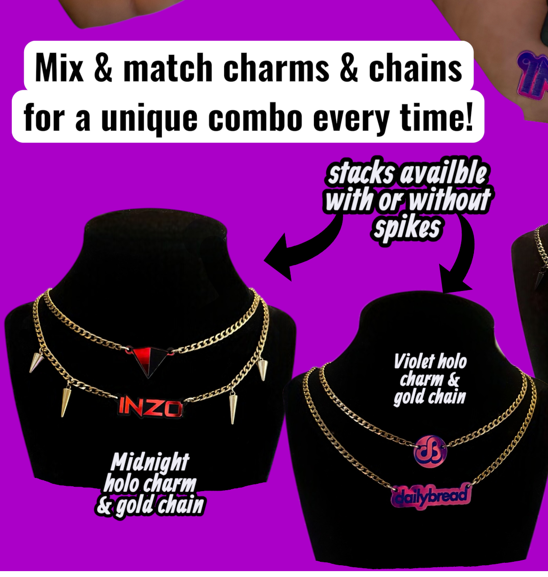 Customizable LL stainless steel & acrylic necklace stack (available together or separately)