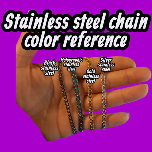 Custom iridescent charm & stainless steel body chains