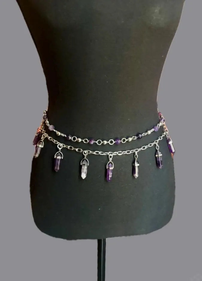 waist bead and stainless steel crystal waist chain stack