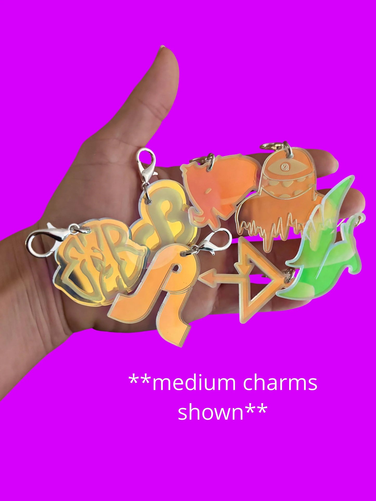 Customizable iridescent acrylic edm charms