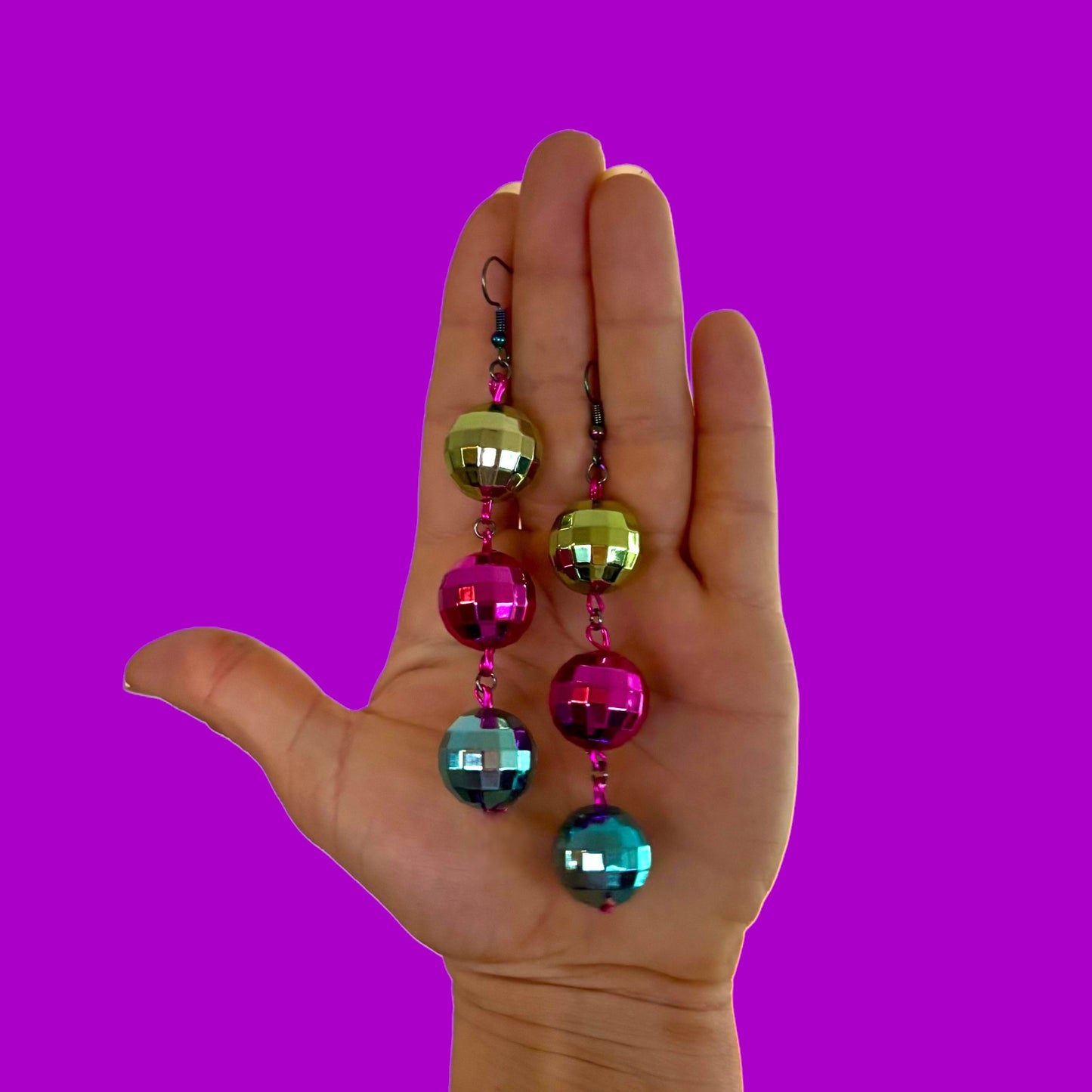 Rainbow disco ball earrings