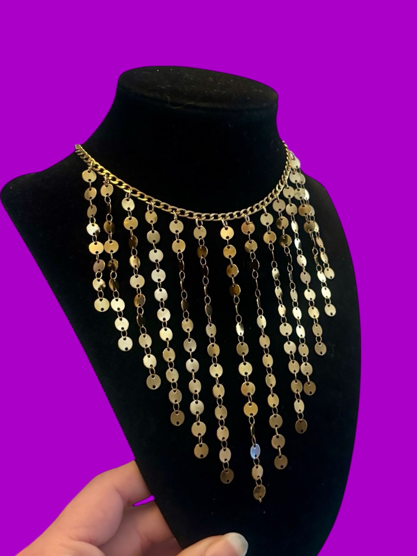 Stainless steel cascading sequin necklace