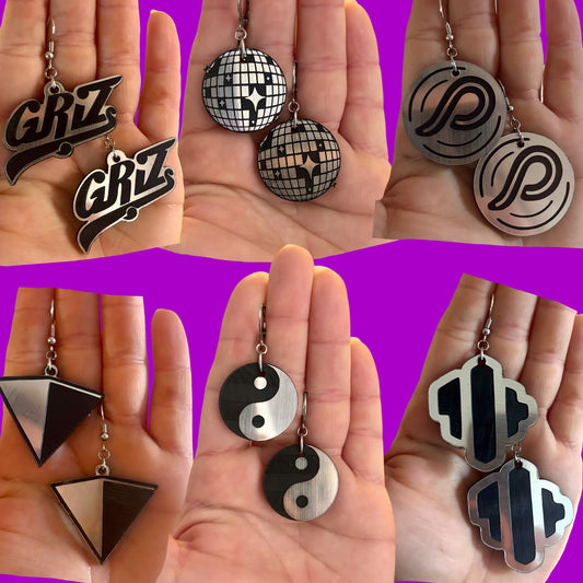 Custom steel & black acrylic earrings