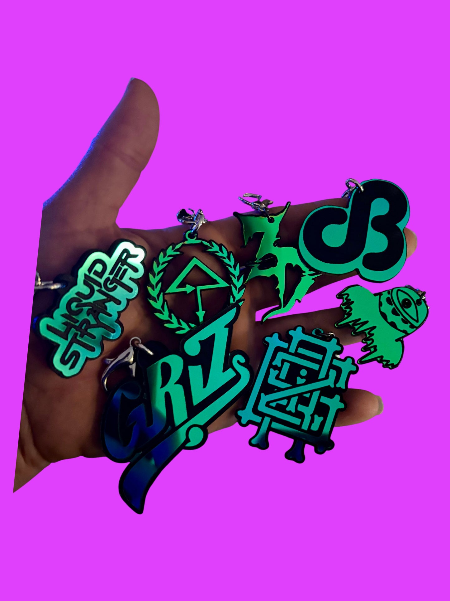 Customizable teal/pine/blue holographic acrylic edm charms
