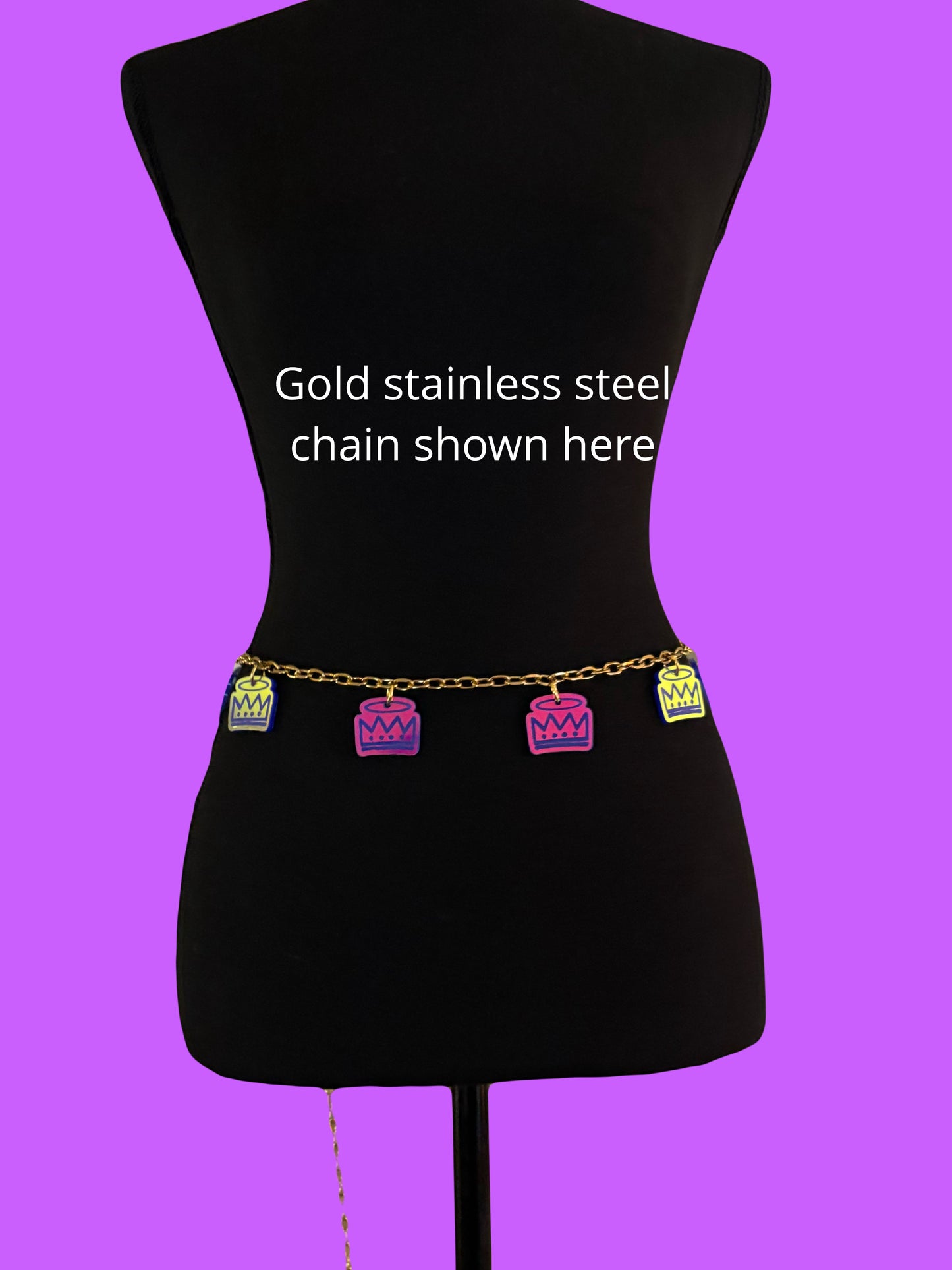 Customizable violet holographic acrylic chain belt