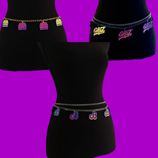 Custom violet holographic acrylic chain belt