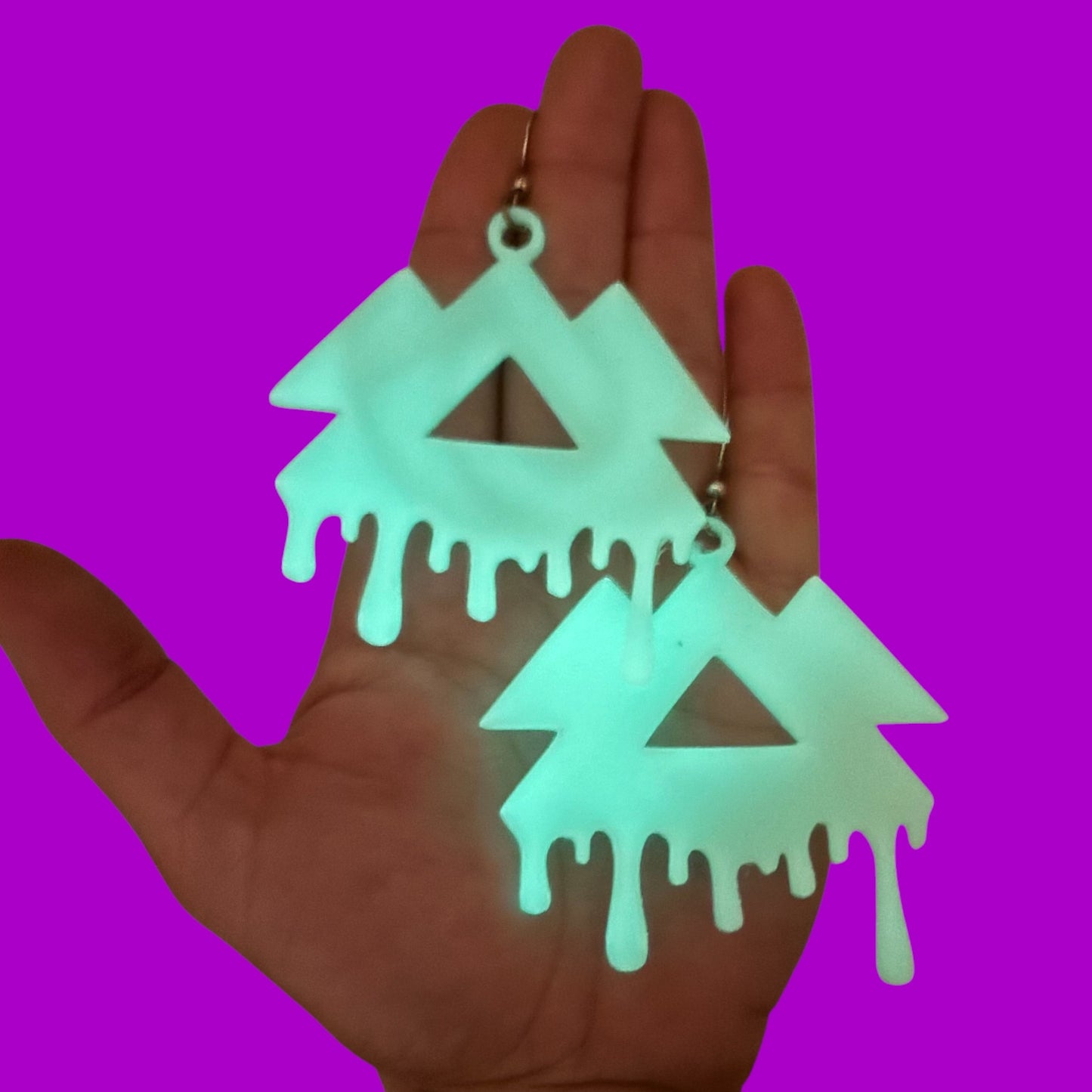 Large 3d printed Drip glow in the dark earrings