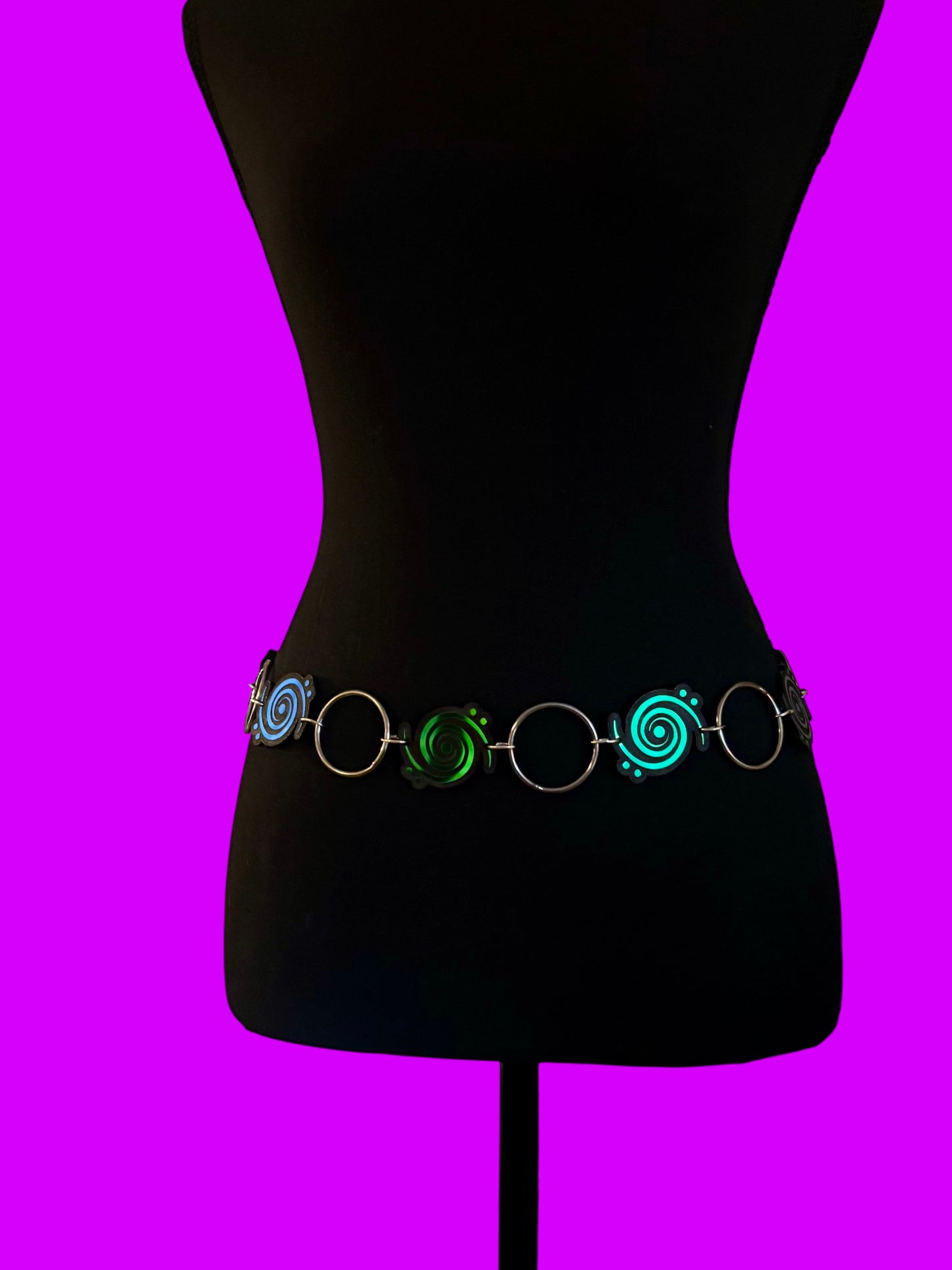 Customizable teal/pine/blue holographic metal ring belt