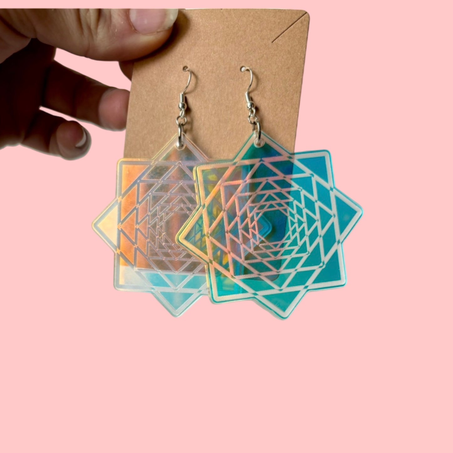 Customizable iridescent/holographic flowstar earrings