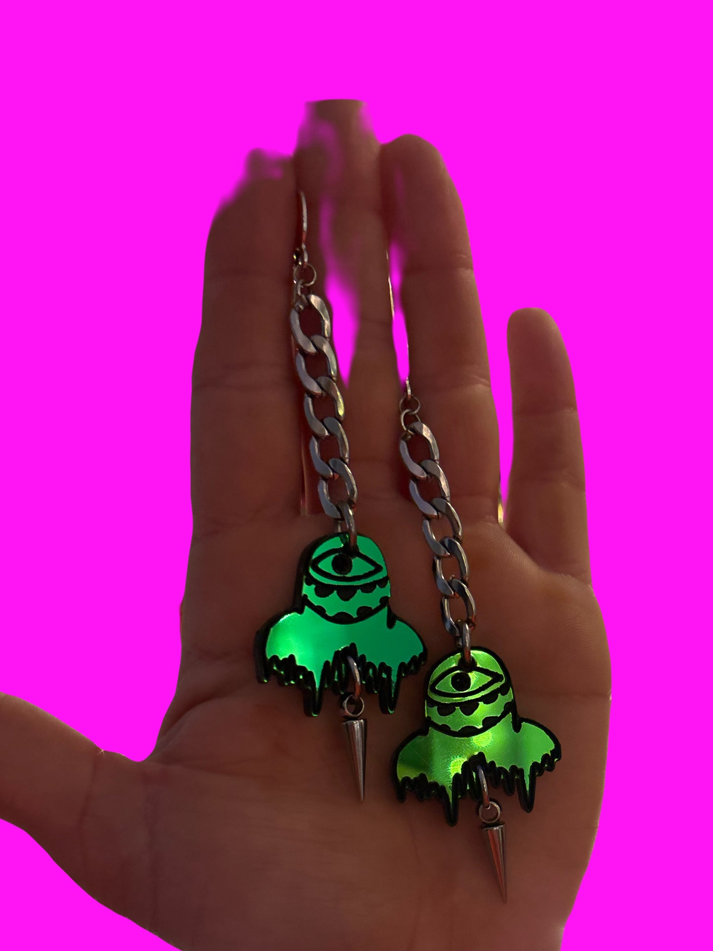 Customizable Subtronics stainless steel & acrylic studded chain link earrings