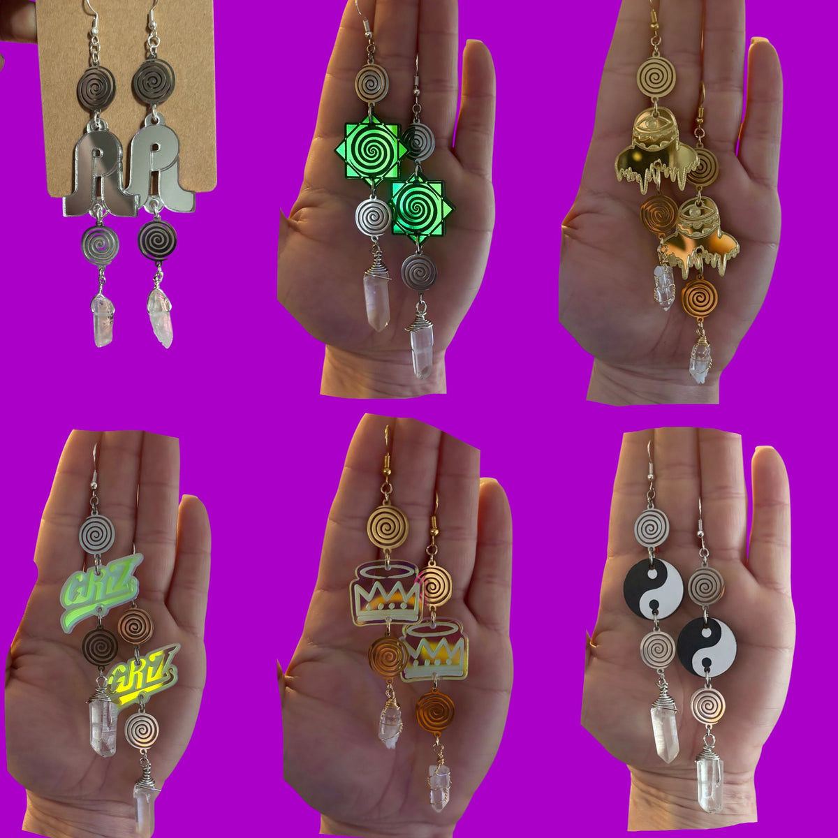 Custom 3d print/Acrylic Charm Swirl Crystal earrings