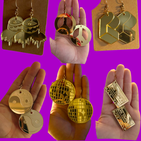 Customizable gold mirror artist inspired acrylic earrings