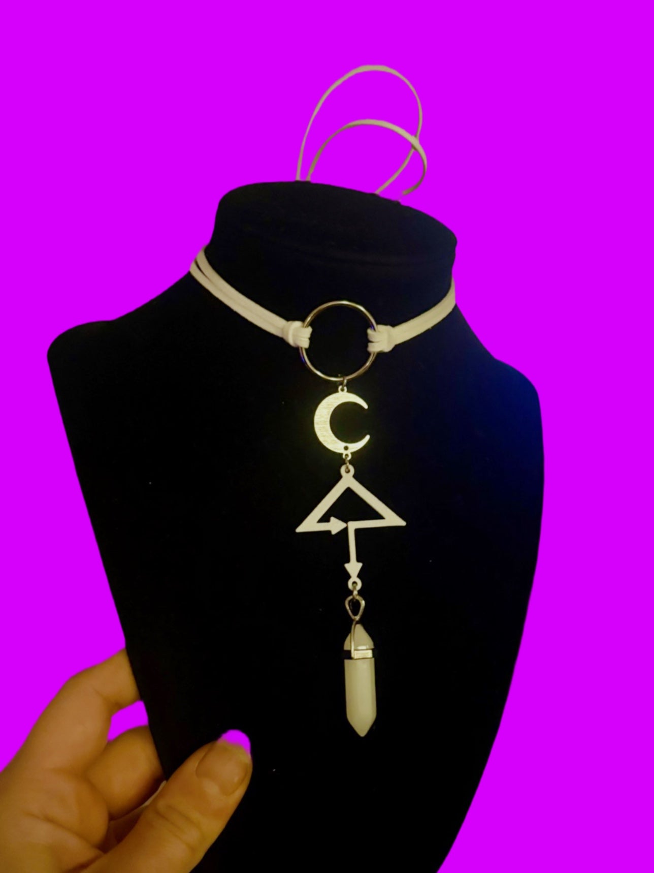 Customizable moon crystal artist tie back chokers