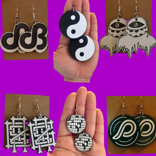 Custom black and white acrylic earrings